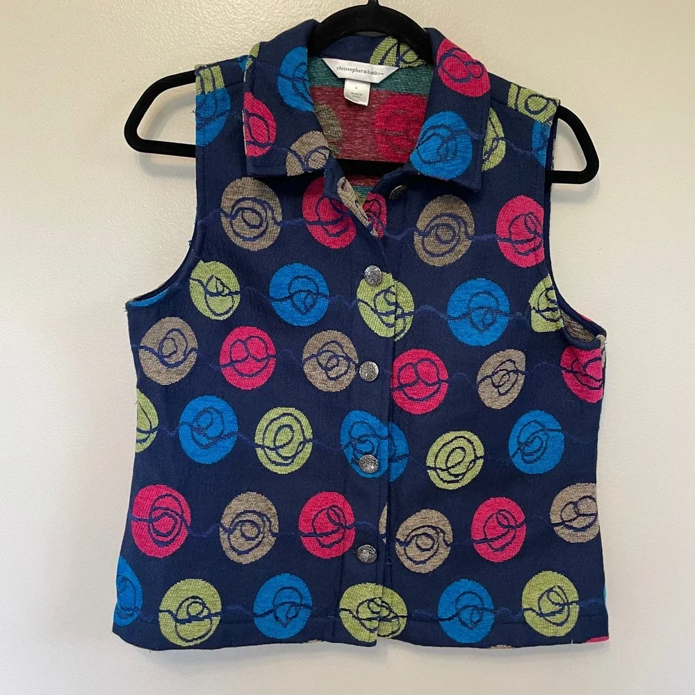 RETRO Art Teacher Boho Y2K Button Front Geometric Tapestry Vest Heavy Texture Sm - Picture 1 of 8
